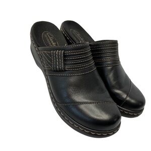 CLARK'S BENDABLES Black Leather Slip On Mules Clogs Wedge Heel Shoes Size 7.5